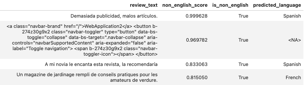 Reviews that are non-English